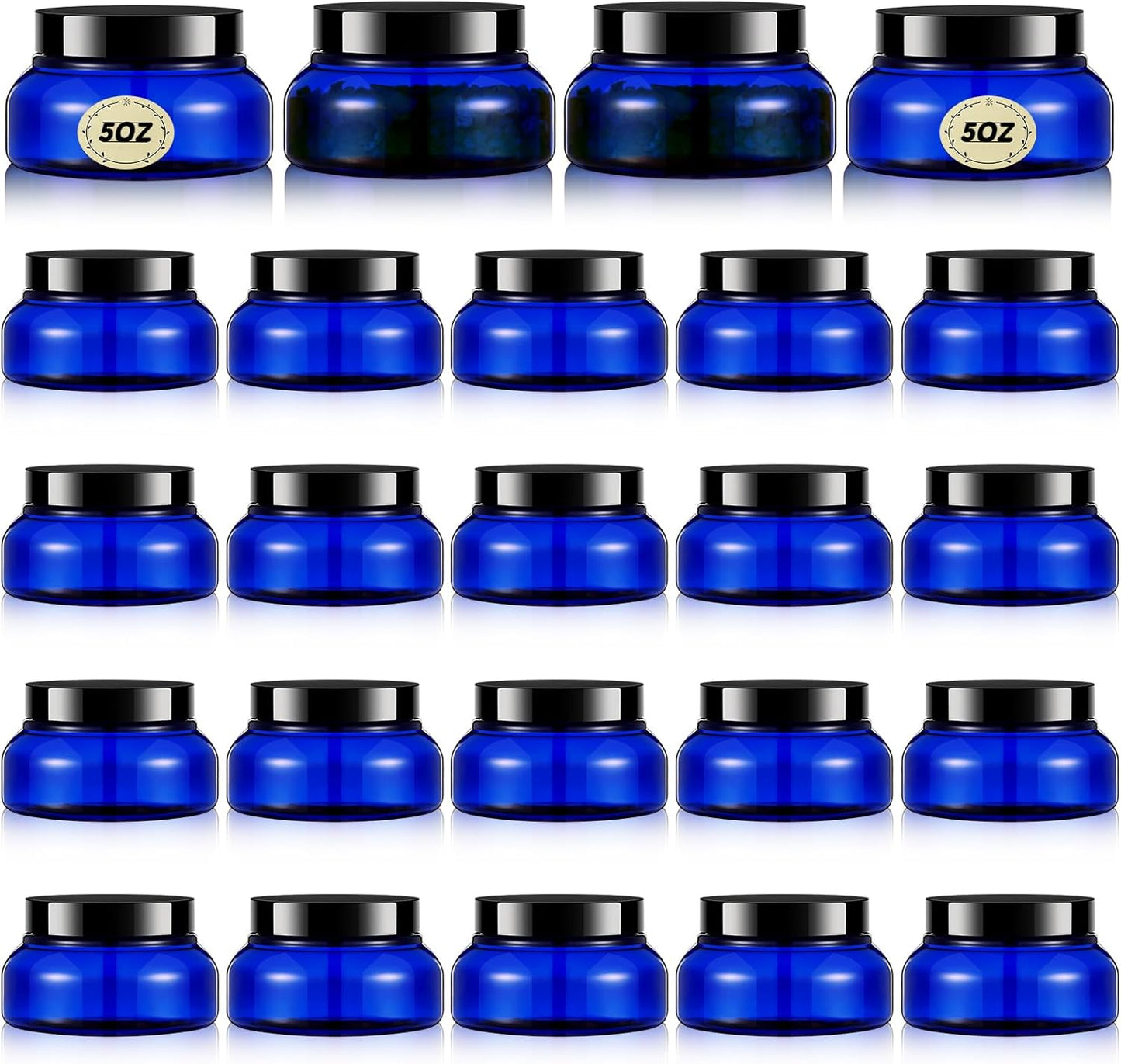 Tessco 24 Pack Plastic Jars with Lids Labels Empty Clear Plastic Jars Round Refillable Cosmetic Containers Body Butter Containers Bulk Sugar Scrub Bottle for Make Up(5 oz,Blue, Black)