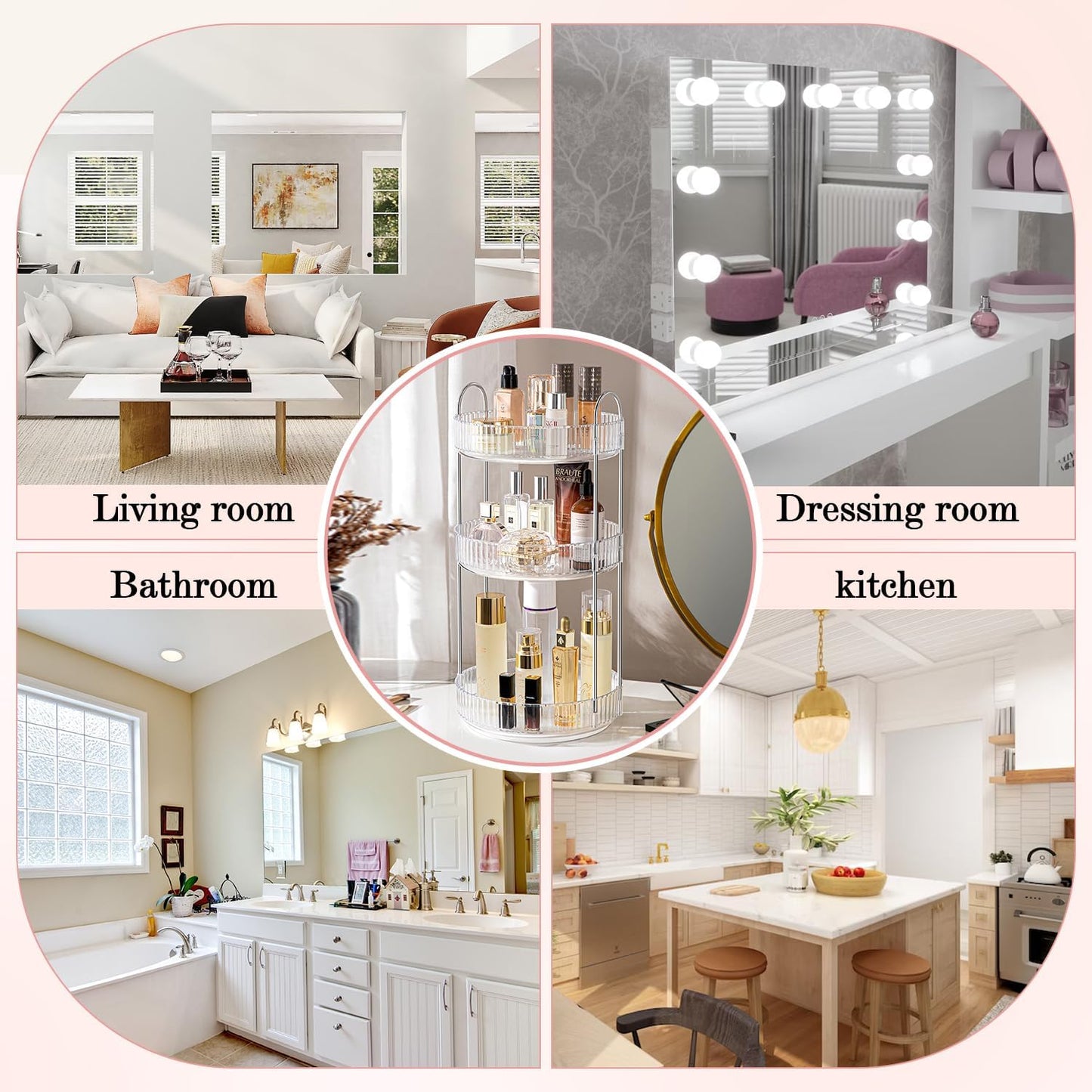 360° Rotating Makeup Organizer for Vanity, Spinning Cosmetics Organizer Holder Rack, Large Capacity Bathroom Organizer Countertop, Fits Perfume, SkinCare, Makeup Brushes 3 Tiers, Transparent