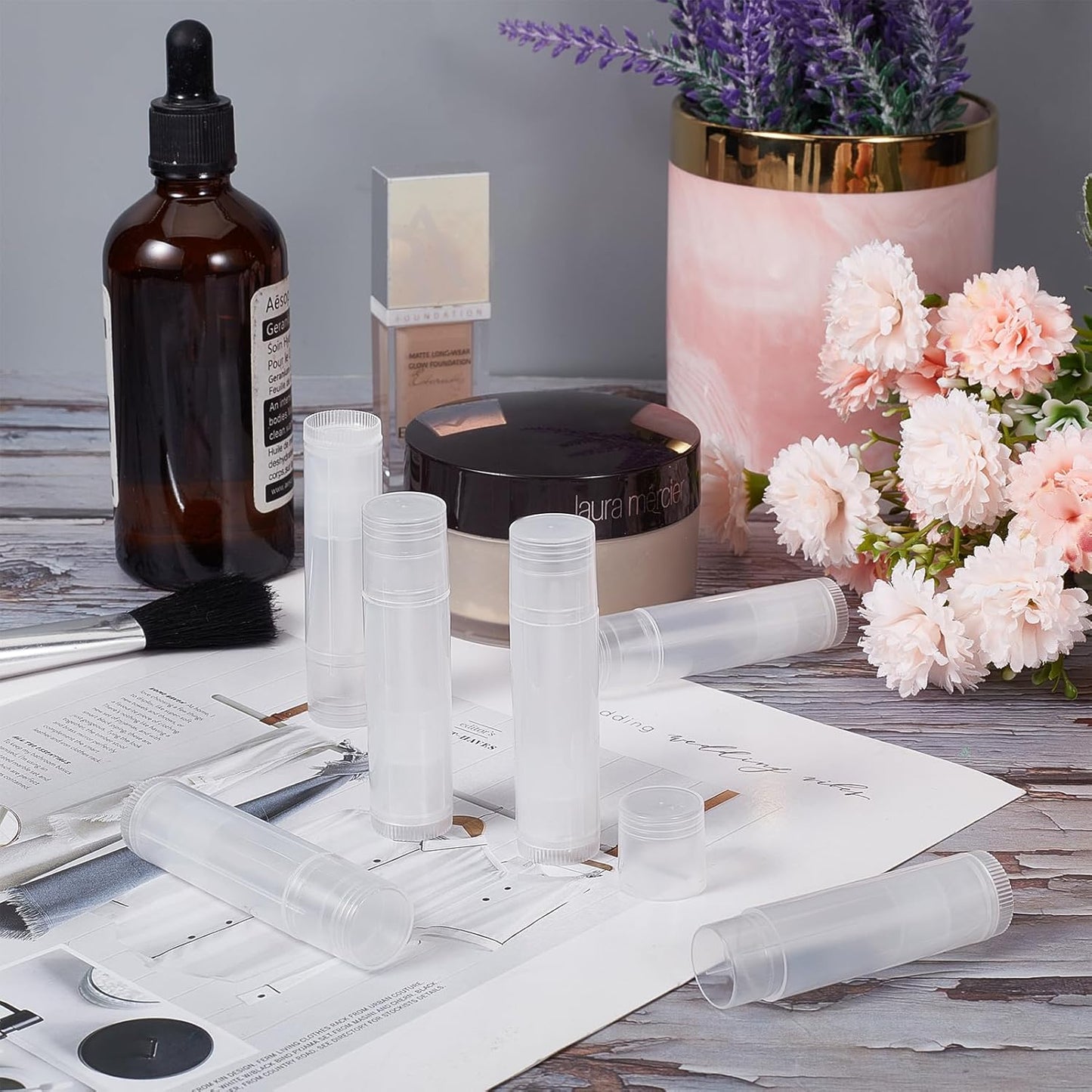 NICENEEDED 15 Pcs Lip Balm Tubes, Empty DIY Lipstick Tubes, Refillable 5g Lip Balm Containers Plastic Lip Gloss Tubes Deodorant Containers with White Caps Twist Tubes for making Gifts, Travel