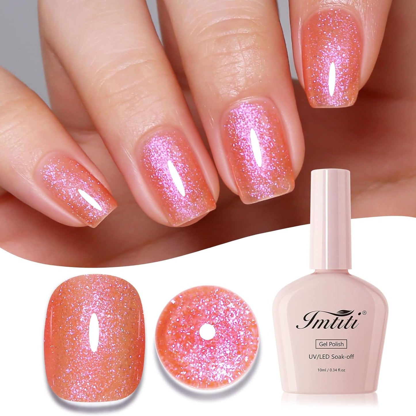 Imtiti Glitter Gel Nail Polish, Coral Iridescent Glitter Gel Polish Diamond Shimmer Sparkle Soak Off UV LED Nail Gel Polish spring summer Manicure 10ML