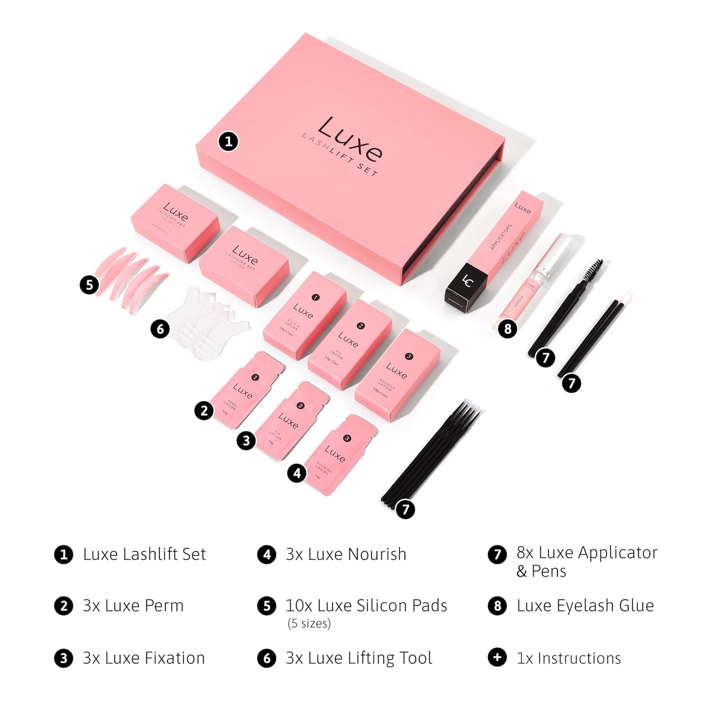 Luxe Cosmetics - Lashlift + Color Kit for Eyelashes - Black and Curled Eyelashes up to 8 Weeks - Complete set DIY at Home - 3 Lashlift Applications