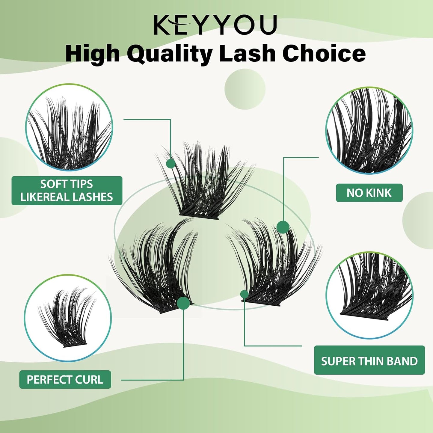 Lash Clusters 96pcs Individual Lashes D Curl 16mm Eyelash Clusters KEYYOU Volume Wispy Lash Extension Soft&Comfortable Easy DIY at Home(Y22,D-16mm)