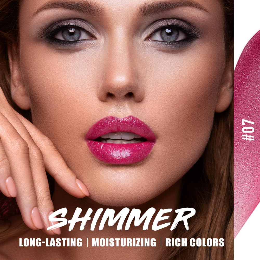 Jolilab 4Pcs Sparkling Lipstick Lip Gloss Long Lasting Waterproof Moisturizer Lip Balm Glitter Shimmer Metallic Lipstick, Diamond Shiny Bold Glow Goth Lipstick for Women Girls,Non-sticky(03+04+09+10