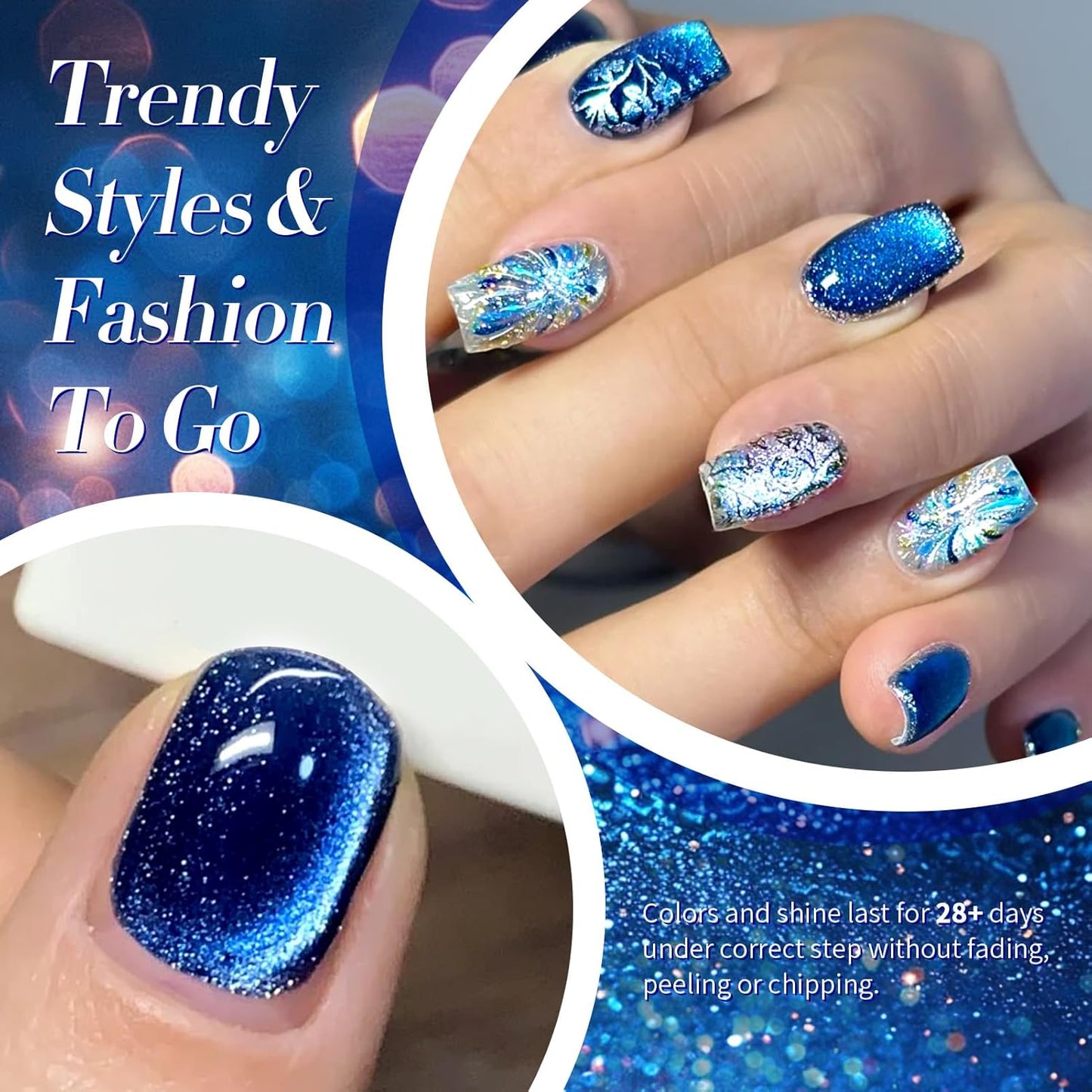 Born Pretty Cat Magnetic Eye Gel Nail Polish, Blue Ore Glitter Cat Magnetic Gel Nail Polish, Holographic Magnetic Nail Polish for Nail Art Manicure Salon DIY at Home 15ML