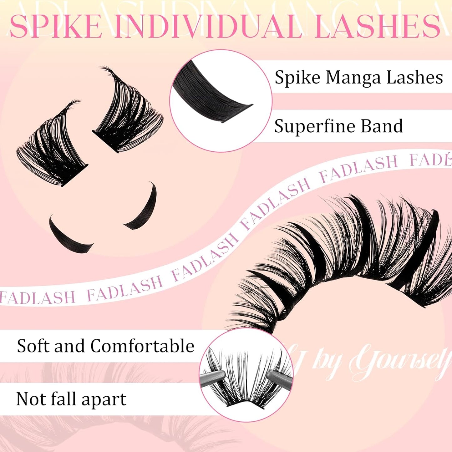 Lash Clusters 100D Eyelash Clusters 10-18mm Spikes 14-20mm Thick Volum Manga Lashes with D Curl DIY Fairy Lash Clusters with Spikes by FADLASH