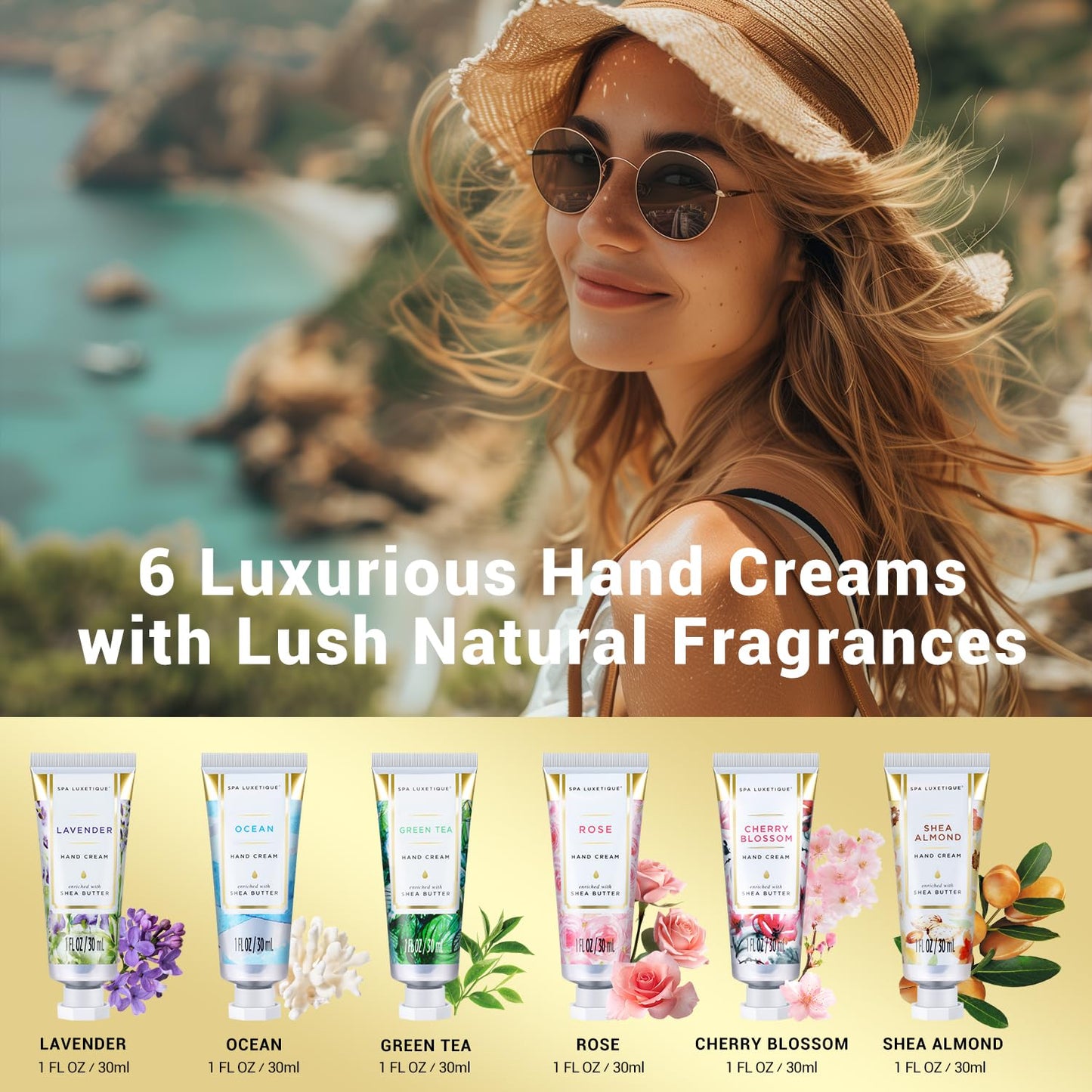 spa luxetique Hand Cream Hand Cream Set Gift for Women Hand Lotion with Natural Aloe and Vitamin E for Dry Skin Mini Travel Size Scented Hand Lotion for Women Birthday Gifts| 6 x 1.0 oz/30ml