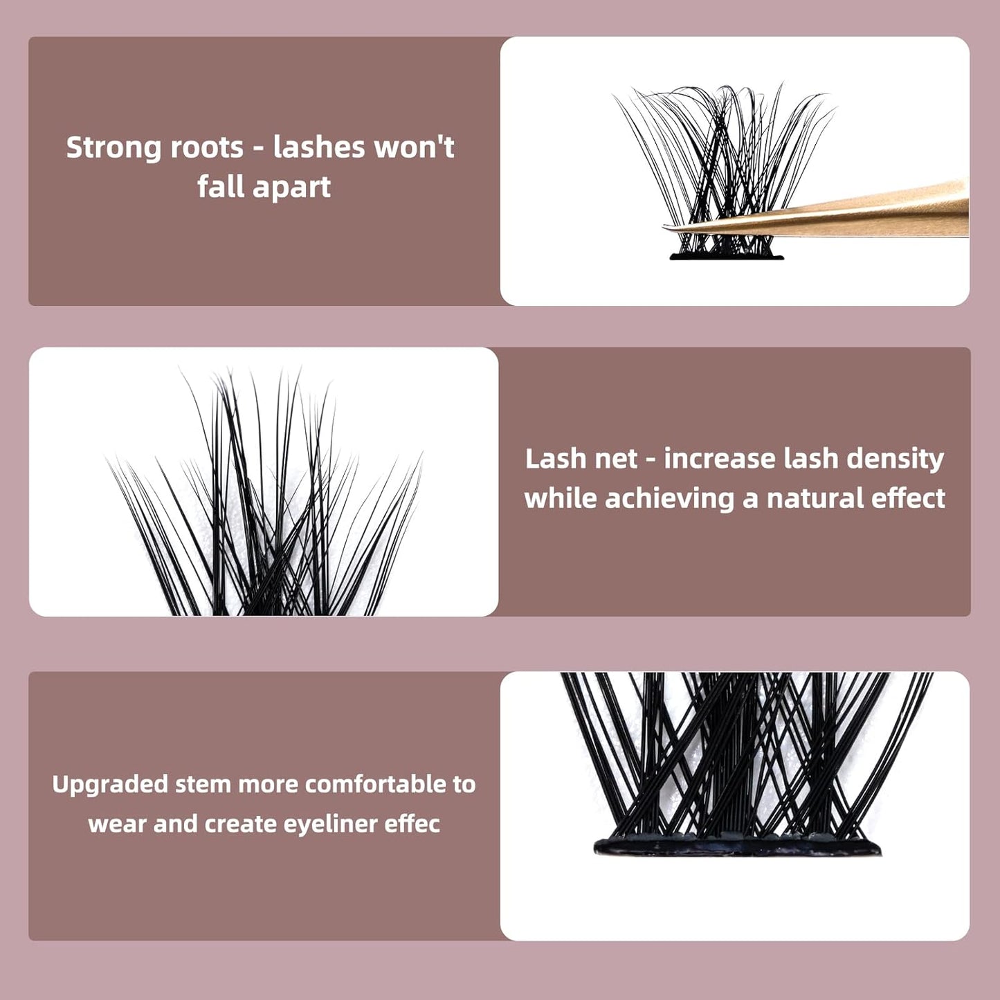 QUEWEL Cluster Lashes 72 Pcs Wide Stem Individual Lashes C/D Curl 8-16mm Length DIY Eyelash Extension False Eyelashes Fluffy02 Styles Soft for Personal Makeup Use at Home (Fluffy02-C-MIX8-16)