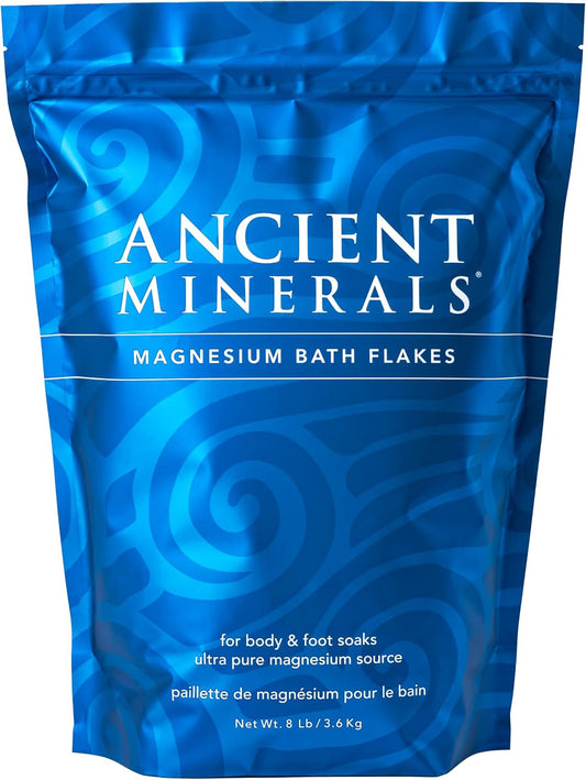 Ancient Minerals Magnesium Bath Flakes – Pure Zechstein Magnesium Chloride for Soaking and Whole-Body Replenishment, 8 lb Bag