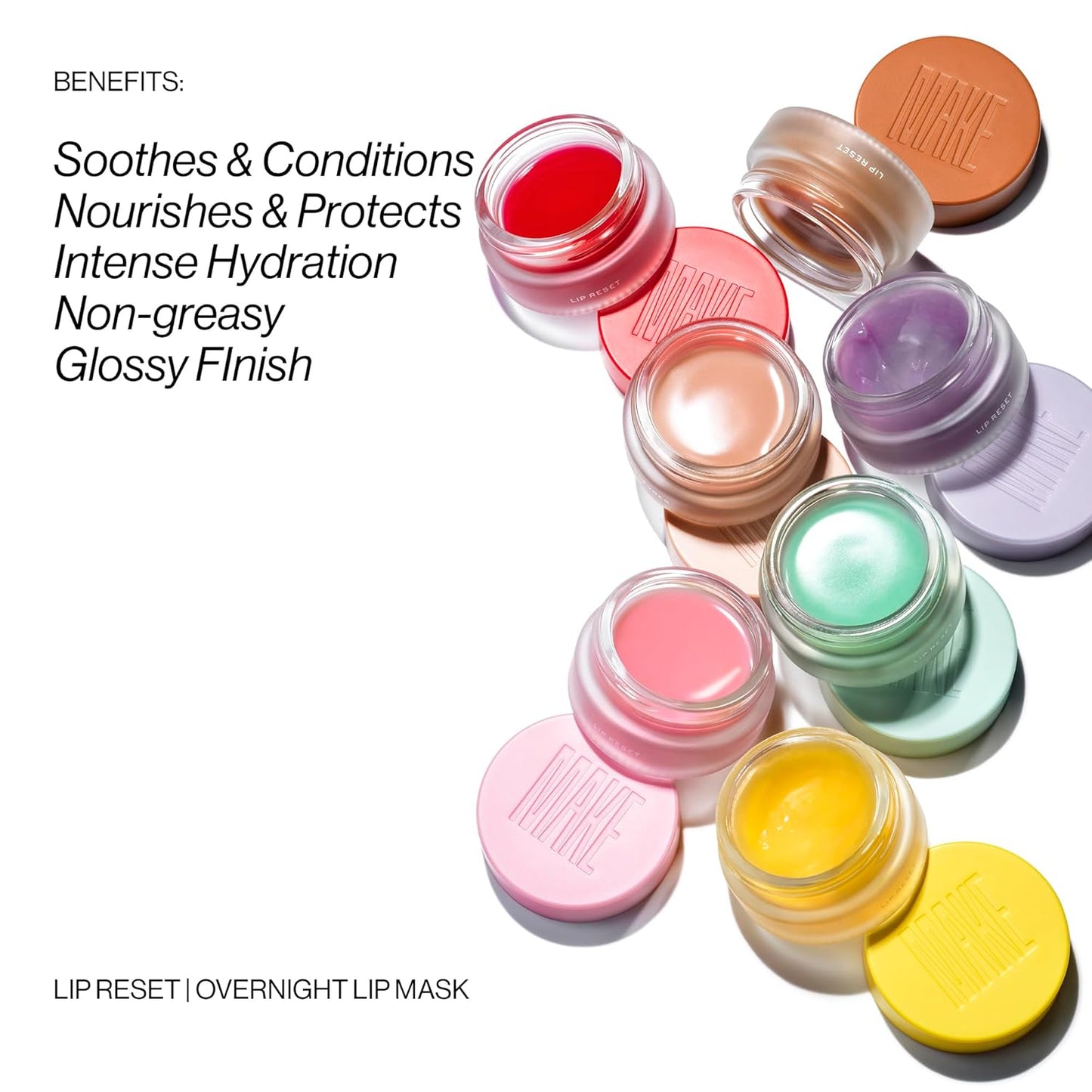 MAKE Beauty Lip Reset Overnight Lip Mask. Nourishing, Hydrating Lip Treatment for Dry, Flaky Lips. Plumps, Softens, and Smooths. Celestial Caramel Flavor