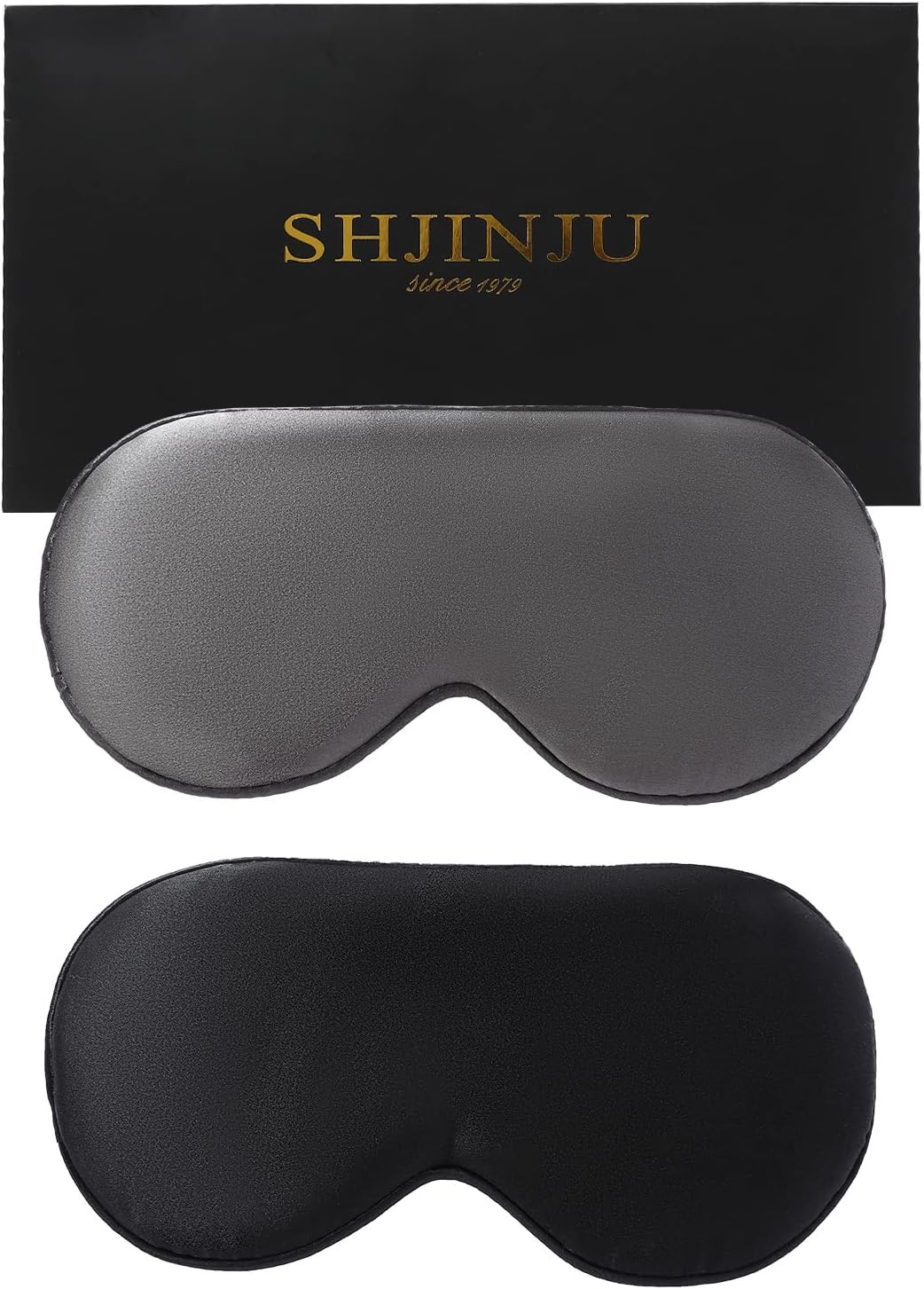 2-Pack 100% Real Natural Silk Eye Mask, Silk Sleeping Mask, Shade Puffy Eye Gift with Adjustable Straps, Sleep Eye Mask, SHJINJU Eye Mask Shade (Black and Dark Grey)
