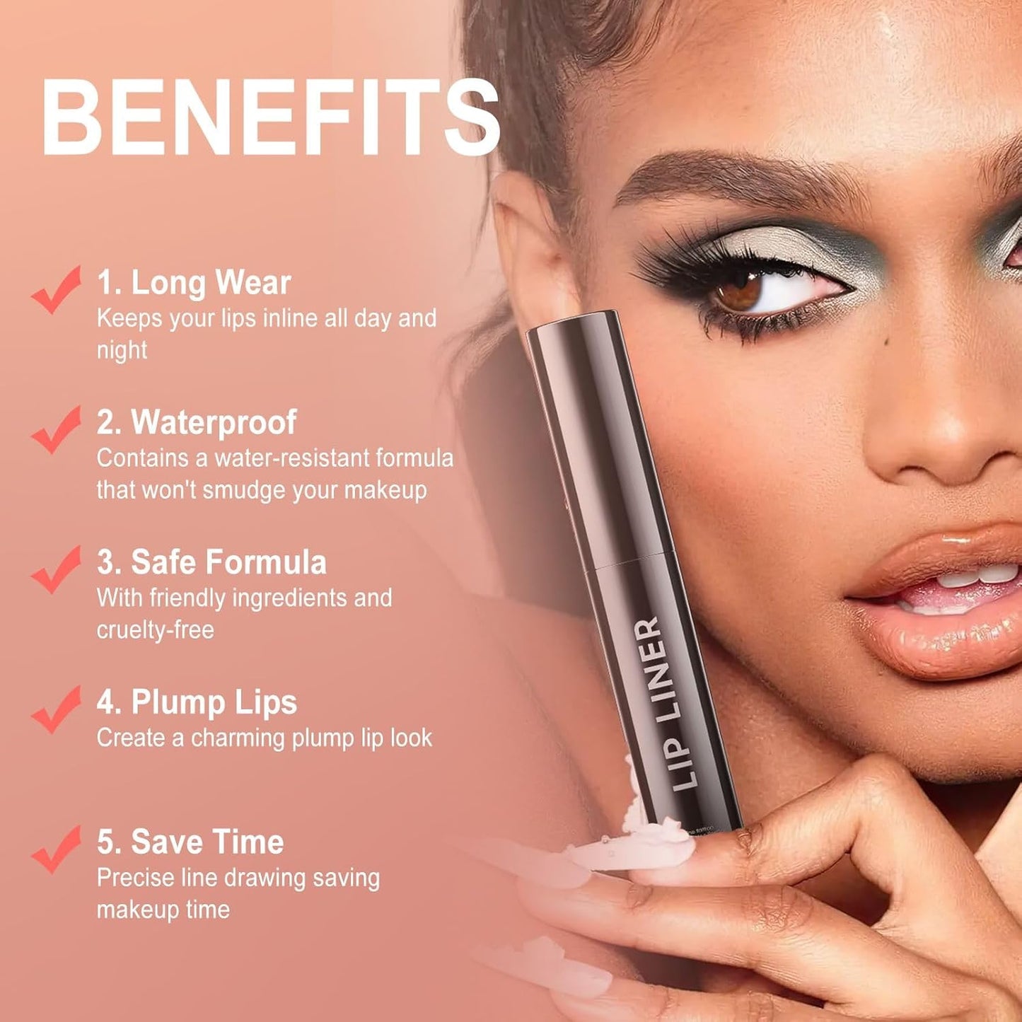 OETUIOW Lip Tint Stain Peel Off - Waterproof Lip Liner Stain, Moisturizing Long-Lasting Lip Stain, Create A Natural Lip Color, Enhancing Complexion for All Skin Types (Coral, 0.12 Fl Oz (Pack of 1))