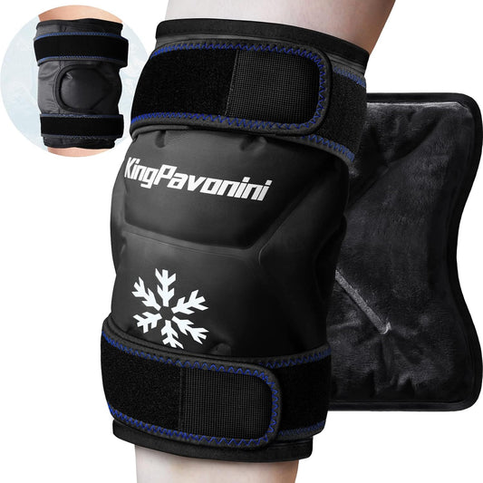 XXL Knee Ice Pack Wrap Around Entire Knee After Surgery, Reusable Gel Ice Pack for Injuries, Pain Relief, Swelling, Sports Injuries, 2 Pack (Black)
