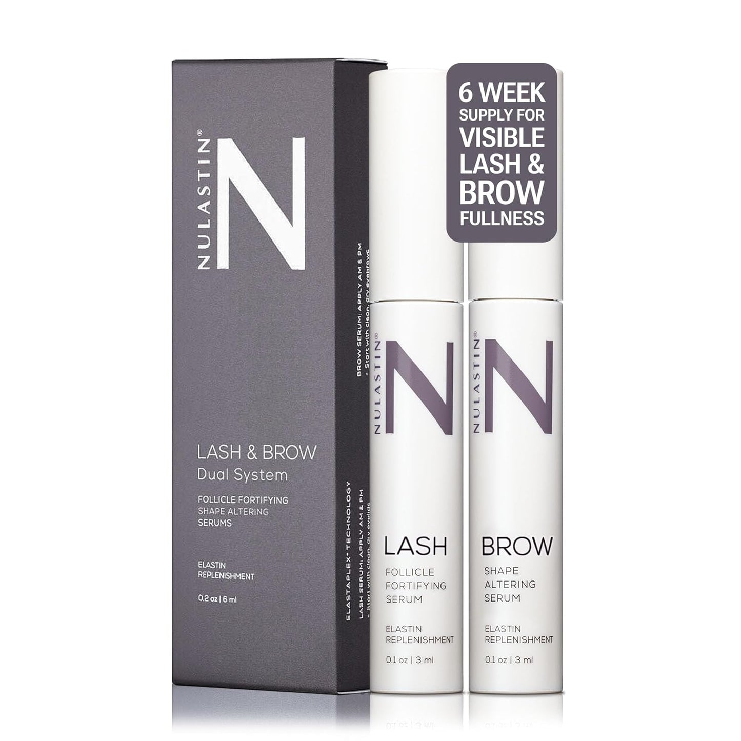 NULASTIN Eyelash Serum & Brow Serum - Lash & Brow Dual System - Eyebrow & Eyelash Enhancing Serums with Keratin & Peptides for Fuller Looking Lashes & Brows (2 Count, 0.1 Fl Oz Each)