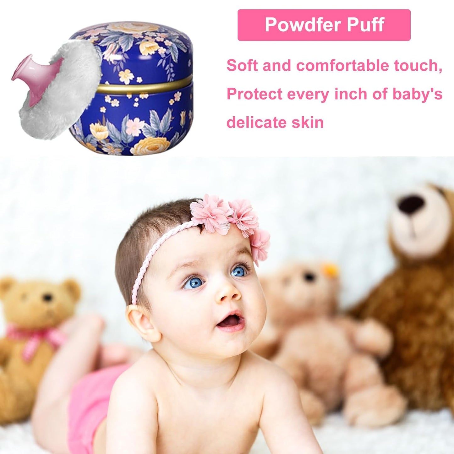 Body Powder Puff and Container for Dusting Powder, Women Powder Puff and Powder Case for Bath and Travel (Dark Blue)