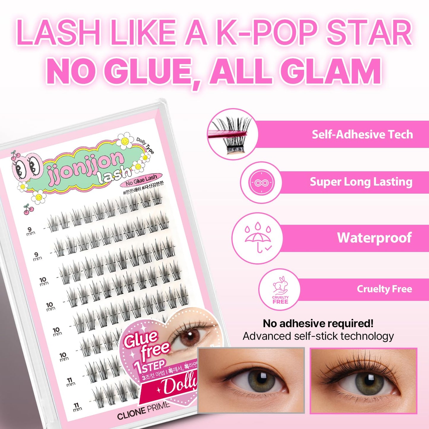 Korean Self Adhesive Lash Clusters Classic Look No Glue Press On Pre Bond Lash Clusters Fluffy Self Adhesive False Eyelashes No Glue Needed Reusable Wispy Eyelash Extensions