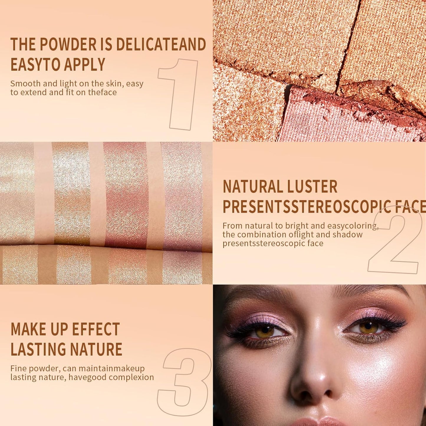 2 Packs Highlighter Powder Palette, 5 Colors Makeup Palette Contour Palette Eyeshadow Makeup Kit Waterproof Long Lasting Brilliant Lighten Skin Color Professional Face Shading Set (2, brown, Large)