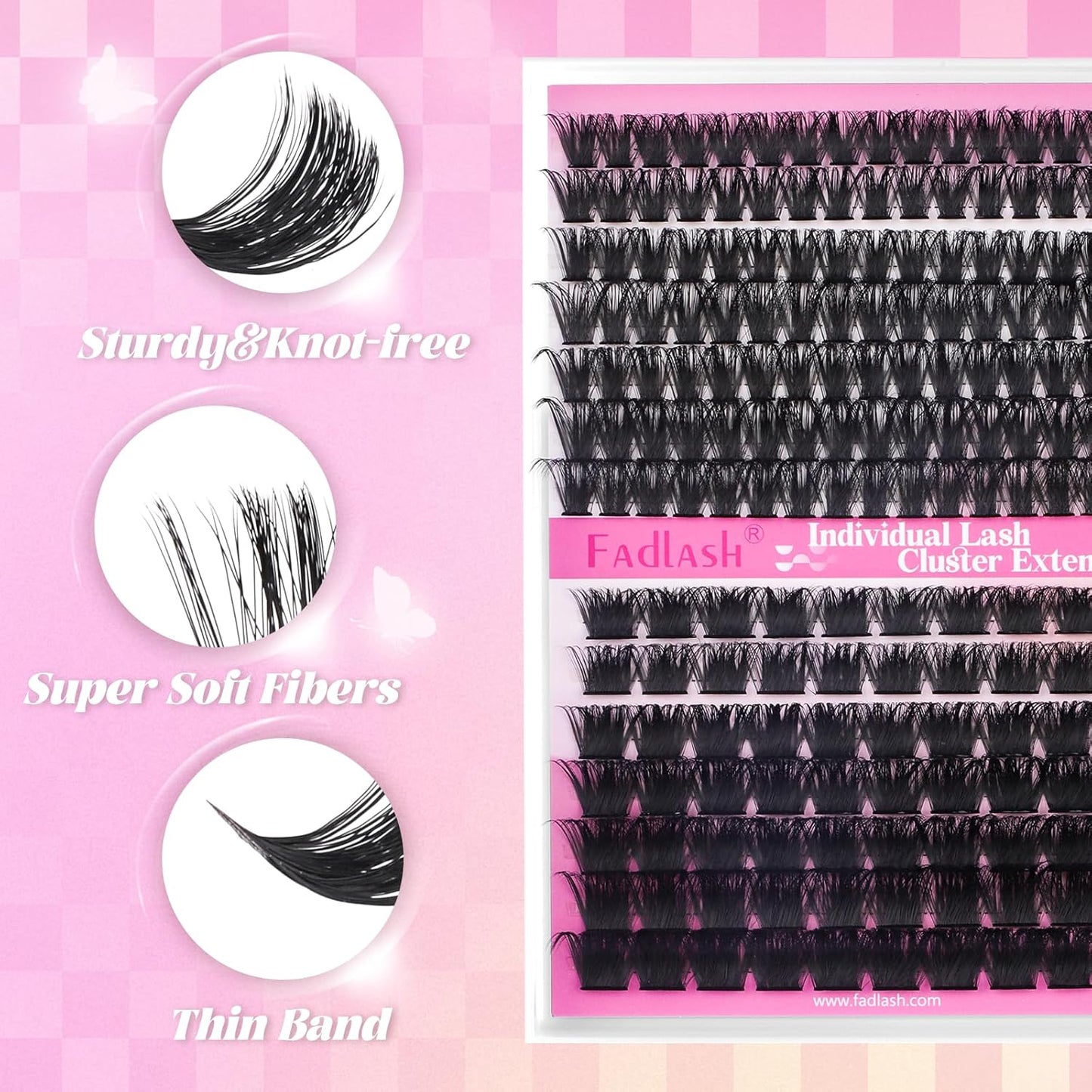 FADLASH DIY Lash Extension Kit - Lash Clusters with D Curl, Bond & Seal - Glue Remover & Tweezers for Home Use (100D+200D-0.07D-12-18MIX)