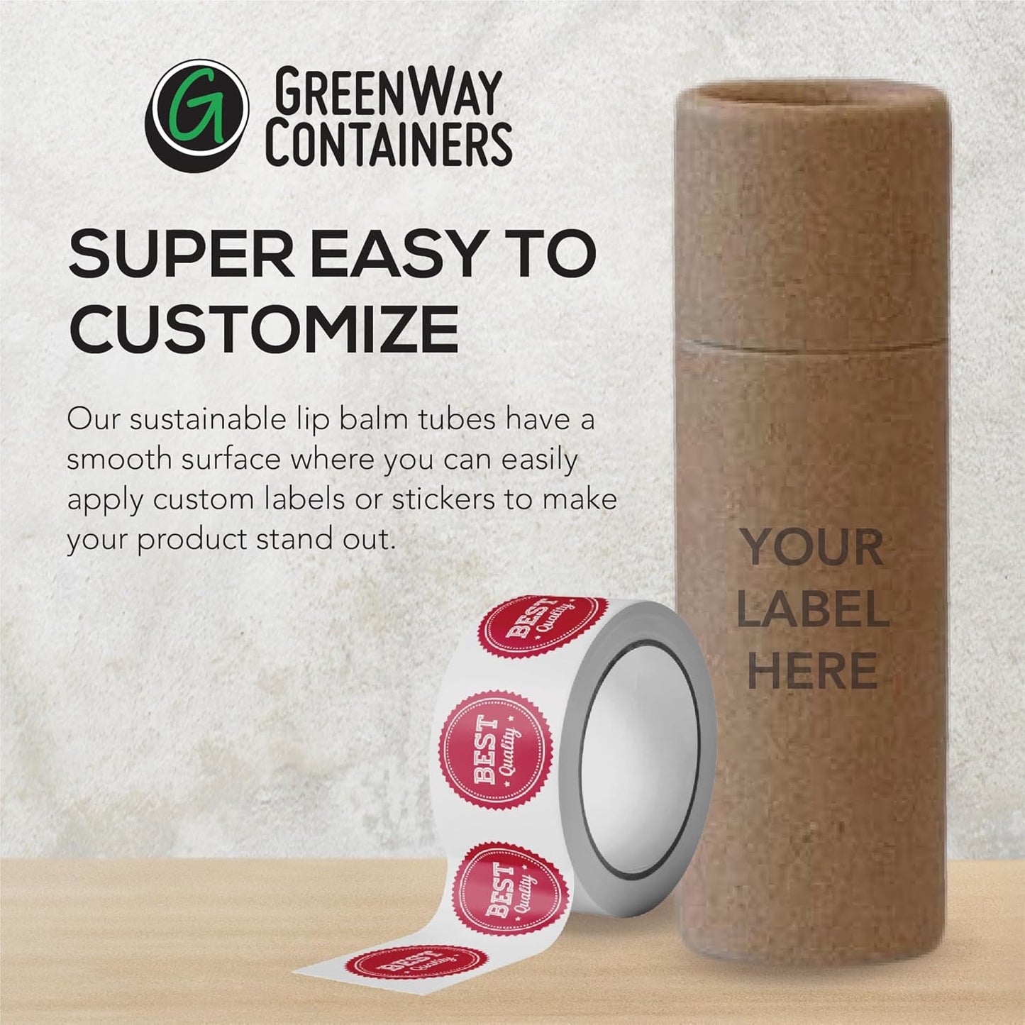 GreenWay 0.15oz / 4.25g Kraft Paperboard Lip Balm Tubes with Lids - 25 Pack Lip Gloss Tubes Refillable DIY Cosmetic Containers – Extra Thick Push-Up Bottom Lip Balm Containers - Brown