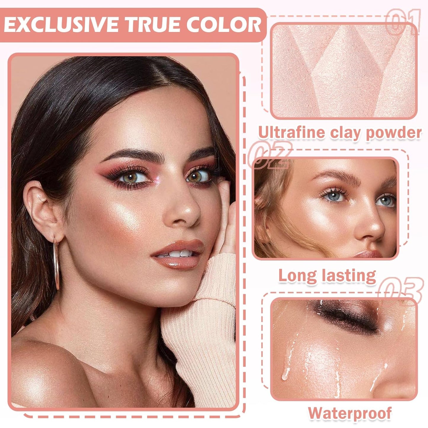 2PCS Pearl White Highlighter Makeup Palette Face Powder Highlighters Iluminadores De Maquillaje Shimmer Glitter Diamond Highlighter Contour Powder Makeup Palette