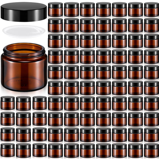 Domensi 72 Pcs 2 oz Glass Jars with Lids Travel Size Round Leakproof Empty Cosmetic Jars with Inner Liners Lid for Storing Makeup Lotions Face Cream Ointments Candle DIY Making (Amber)