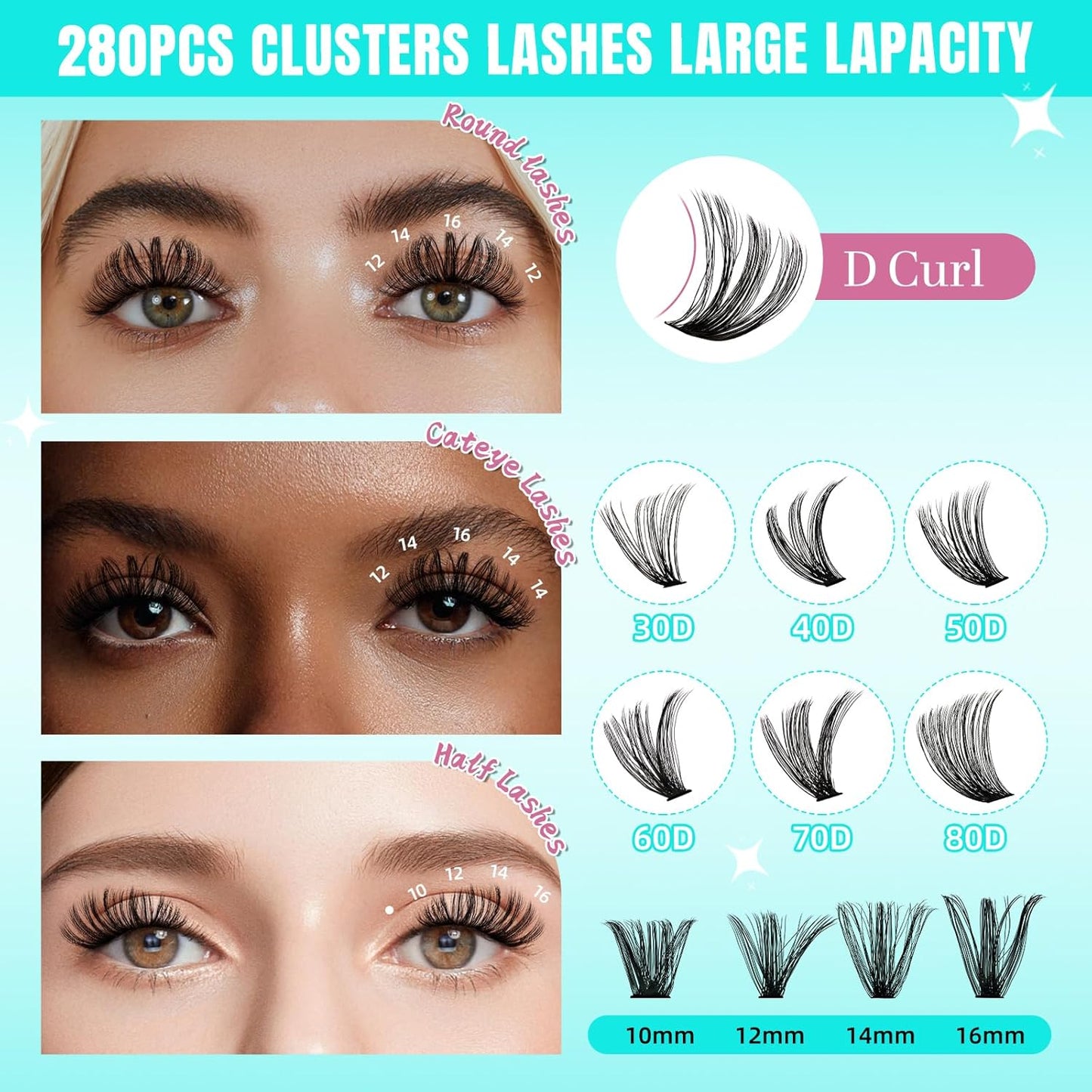 Lash Clusters Wispy 280PCS Eyelash Extension 70D Cluster Lashes Individual Lashes DIY Lash Extension Natural Look Cluster Eyelash Extensions Soft False Eyelashes at Home for Beginners(14mm)