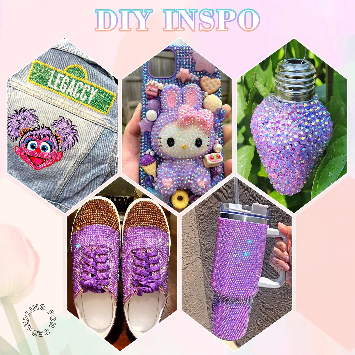 25000Pcs Resin Rhinestones with B7000 Jewelry Glue for Crafting, Lavender Purple AB 2-6mm Non Hotfix Flatback Gems, Bedazzling Crystal for DIY Crafts Clothing Tumblers Mugs Shoes Fabric Decor Nail Art