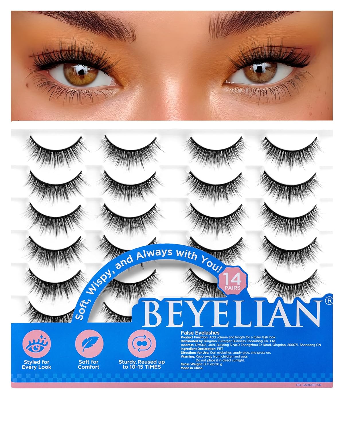 BEYELIAN False Eyelashes 14 Pairs Eye Lashes 10-15mm Strip Lash Pack Soft 3D Volume Faux Mink Lashes That Look Like Extensions C188