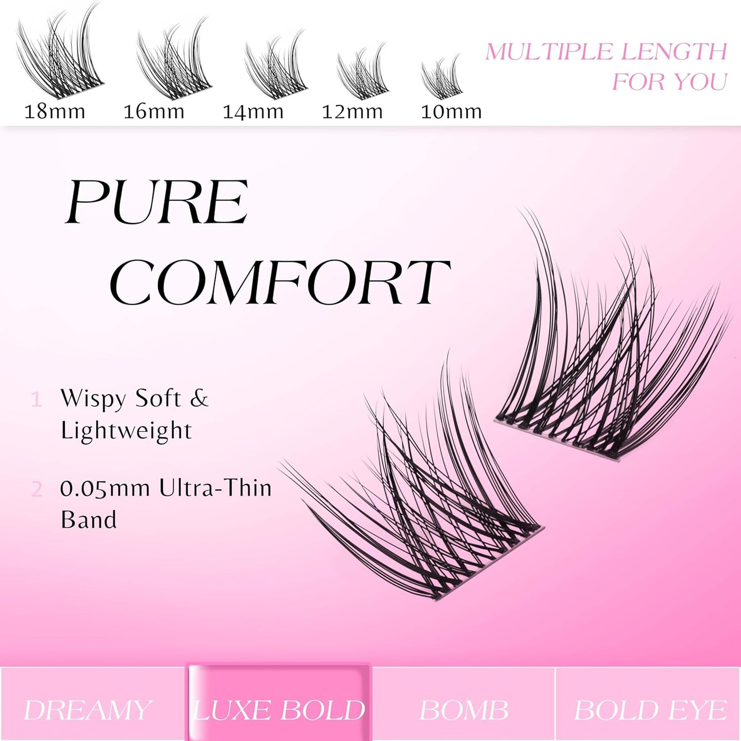 VEYESBEAUTY Lash Clusters Individual Eyelash Extensions Thin & Invisible Band DIY False Eyelashes for Self-application Newbie's Five-Second Series Wispy Lash Tray, LuxeBold 10mm Single Length