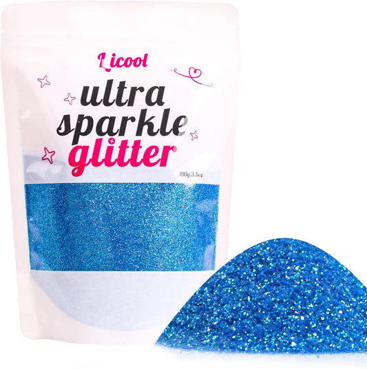 100g/3.5oz Pack Iridescent Rainbow Fine Glitter for DIY Craft, Epoxy Resin, Tumblers, Festival Decoration, Makeup, Body, Eye, Nail Art (Iridescent Magic Blue)