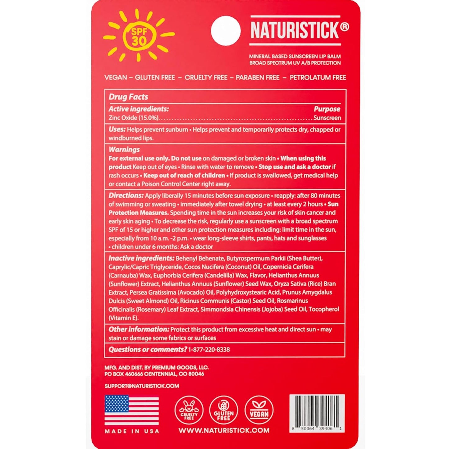 Naturistick SPF 30 Vegan Lip Balm – Mineral Sunscreen with Zinc Oxide | Broad Spectrum UVA/UVB Protection | 100% Natural, Coral-Friendly Formula | Oxybenzone Free | 5-Pack Cherry | Made in USA