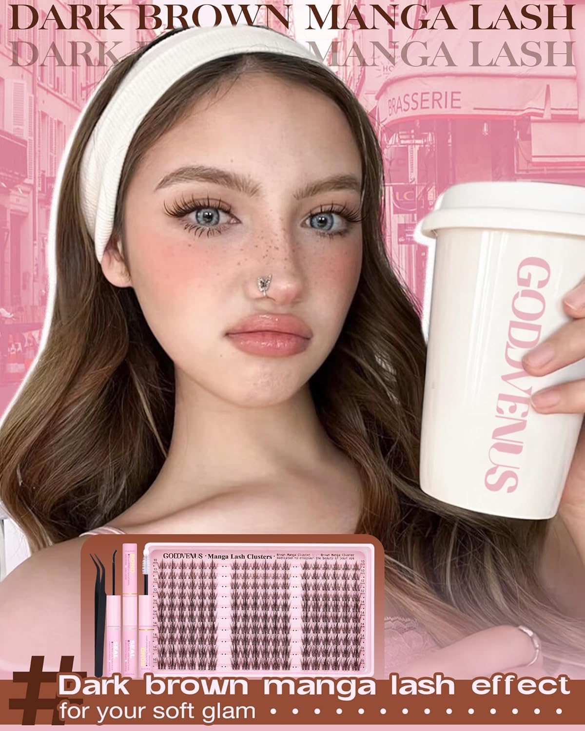 Brown Manga Lash Clusters Kit Natural Cluster Eyelash Extensions Kit CD Curl Wispy Fairy Eyelashes Clusters Anime Individual Lashes 180pcs