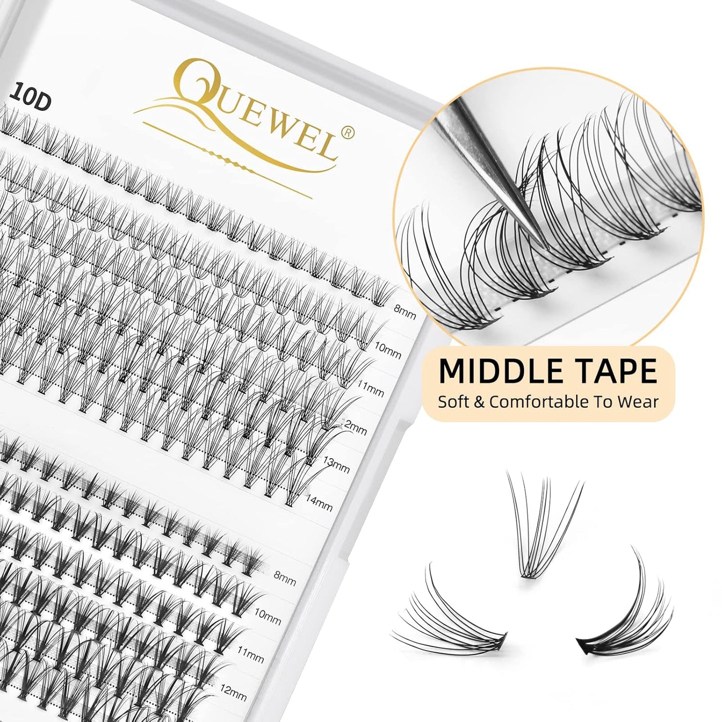 QUEWEL Cluster Lashes 240Pcs Individual Lashes 10D+20D C Curl Mix8-14mm Lash Extensions Clusters Lashes Soft&Natural False Eyelashes Individual DIY Eyelash Extension at Home(10D+20D C MIX8-14)