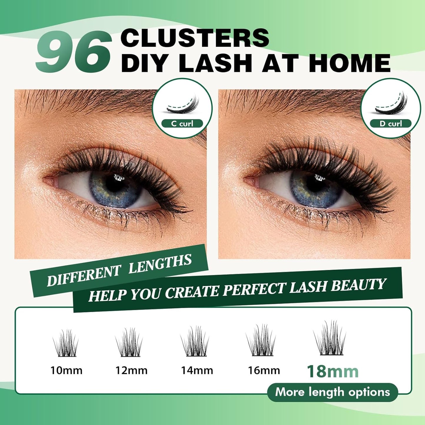 KEYYOU Volume Wispy Lash Extension 96pcs Individual Lashes D Curl 12mm Soft&Comfortable Easy DIY at Home