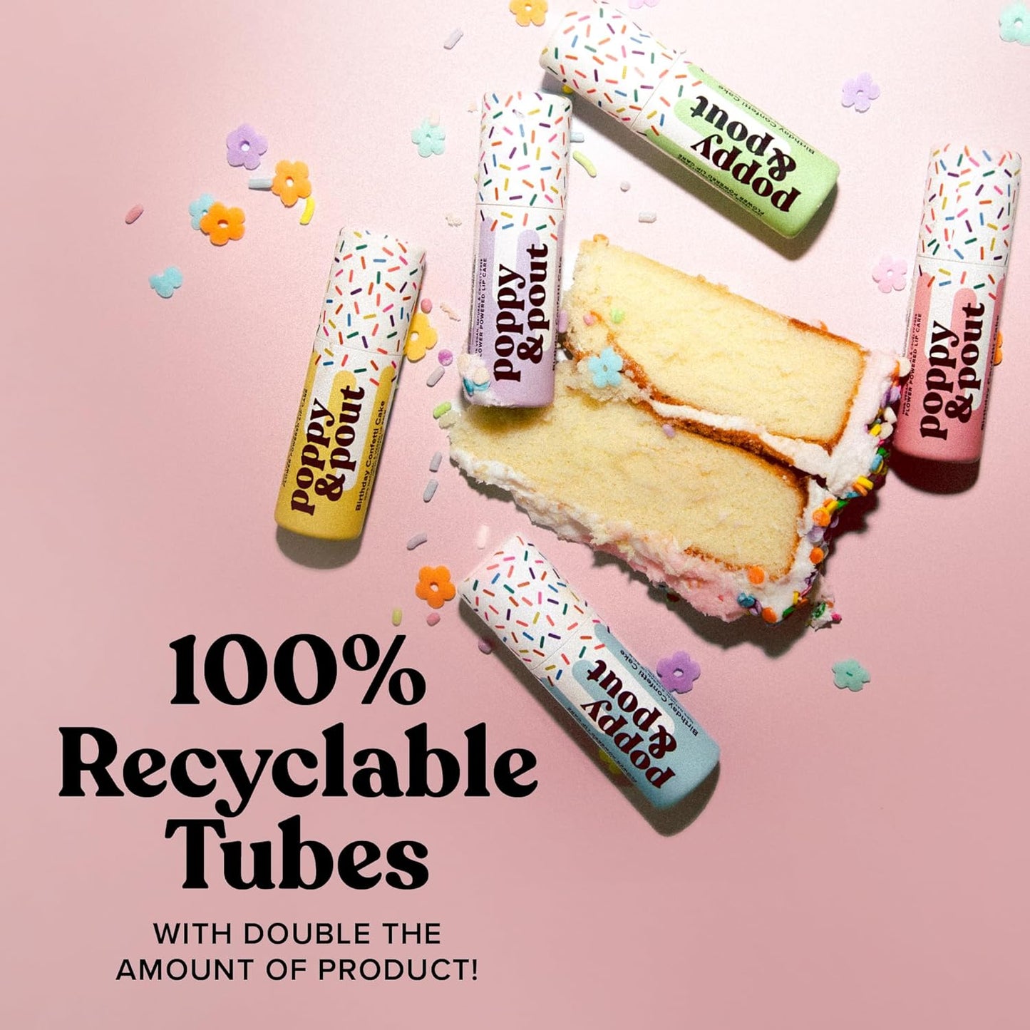 Poppy & Pout Birthday Cake Jumbo Lip Balm | All Natural Lip Balms & Moisturizers | Hydrates with Beeswax, Vitamin E, Organic Coconut Oil | Cruelty-Free | Lip Balm in Recyclable Cardboard Tube (Green)