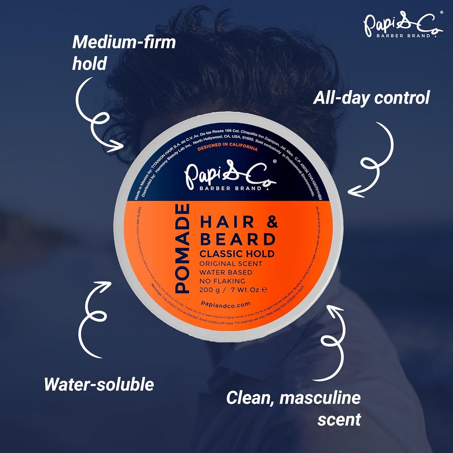 PAPI & CO. - Men's Pomade, Water Based Pomade, Classic Hold, 200 g