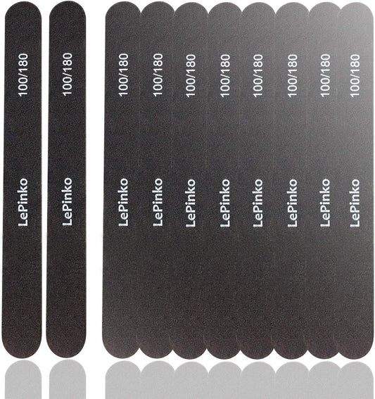 10PCS Double Sided 100/180 Grit Nail File Set, Washable Emery Board Nail Buffer Files for Home Salon Use, Professional Manicure Pedicure Tool for Acrylic False Nails and Gel Cosmetic
