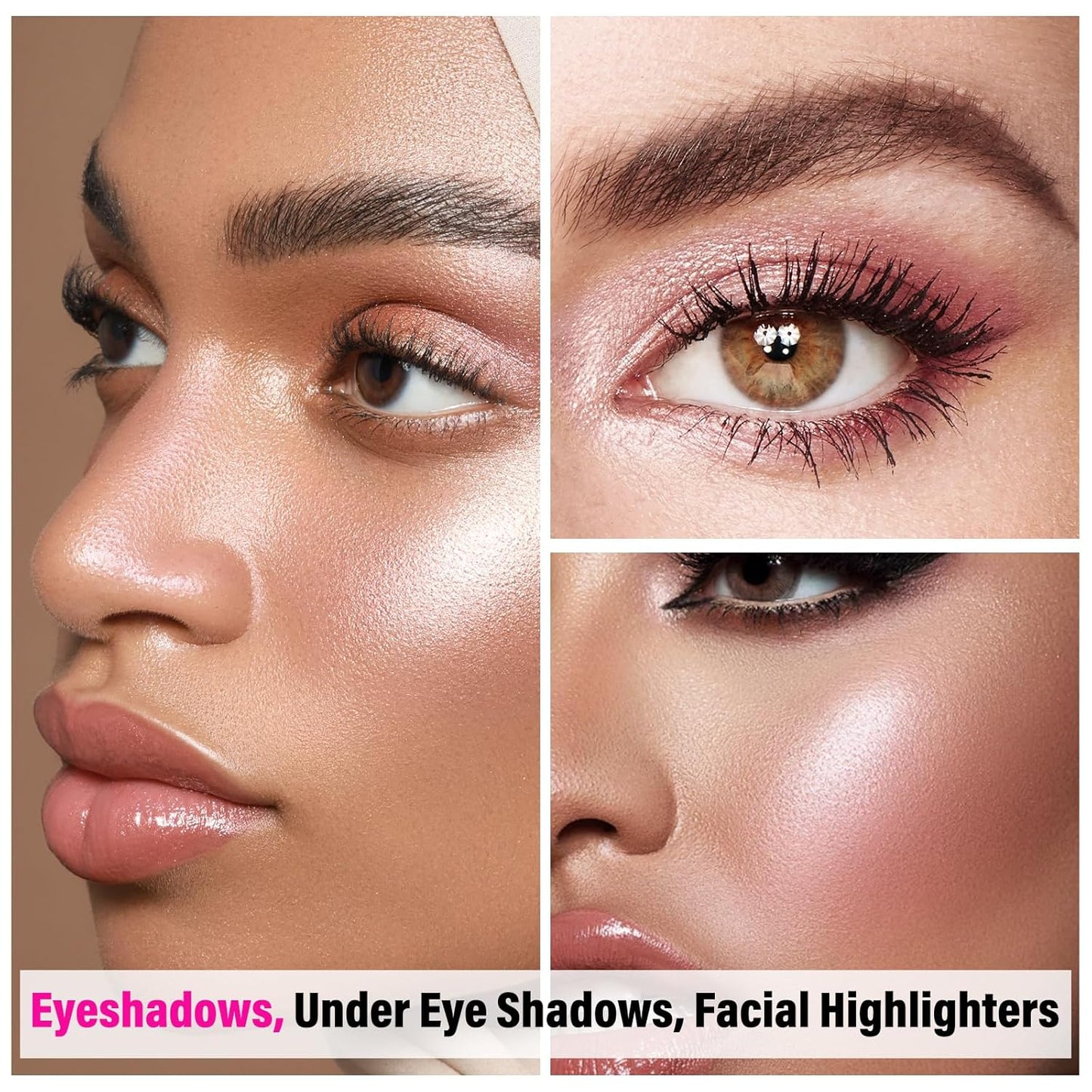 Boobeen 4-Color Makeup Palette, Highly Pigmented Glitter Eyeshadow Contour Palette with Smudger, Multi-purpose Face Makeup Palette for Eye/Face/Highlighter, Creates Shimmer Finishes, Long-lasting