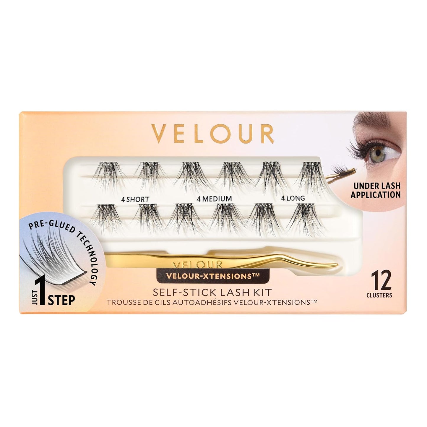 Velour-Xtensions™ Self-Stick Lash Clusters Kit, Self Adhesive Eyelashes, Includes 12 Eyelash Clusters & Applicator, Comfortable & Lightweight Lash Extensions