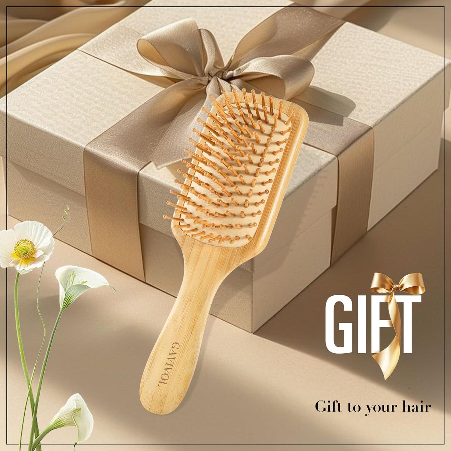 Bamboo Hair Brush, Paddle Detangling Brush for Scalp Massage & Hair Growth, Anti-Frizz & Static-Free, for Thick, Thin, Curly & Dry Hair