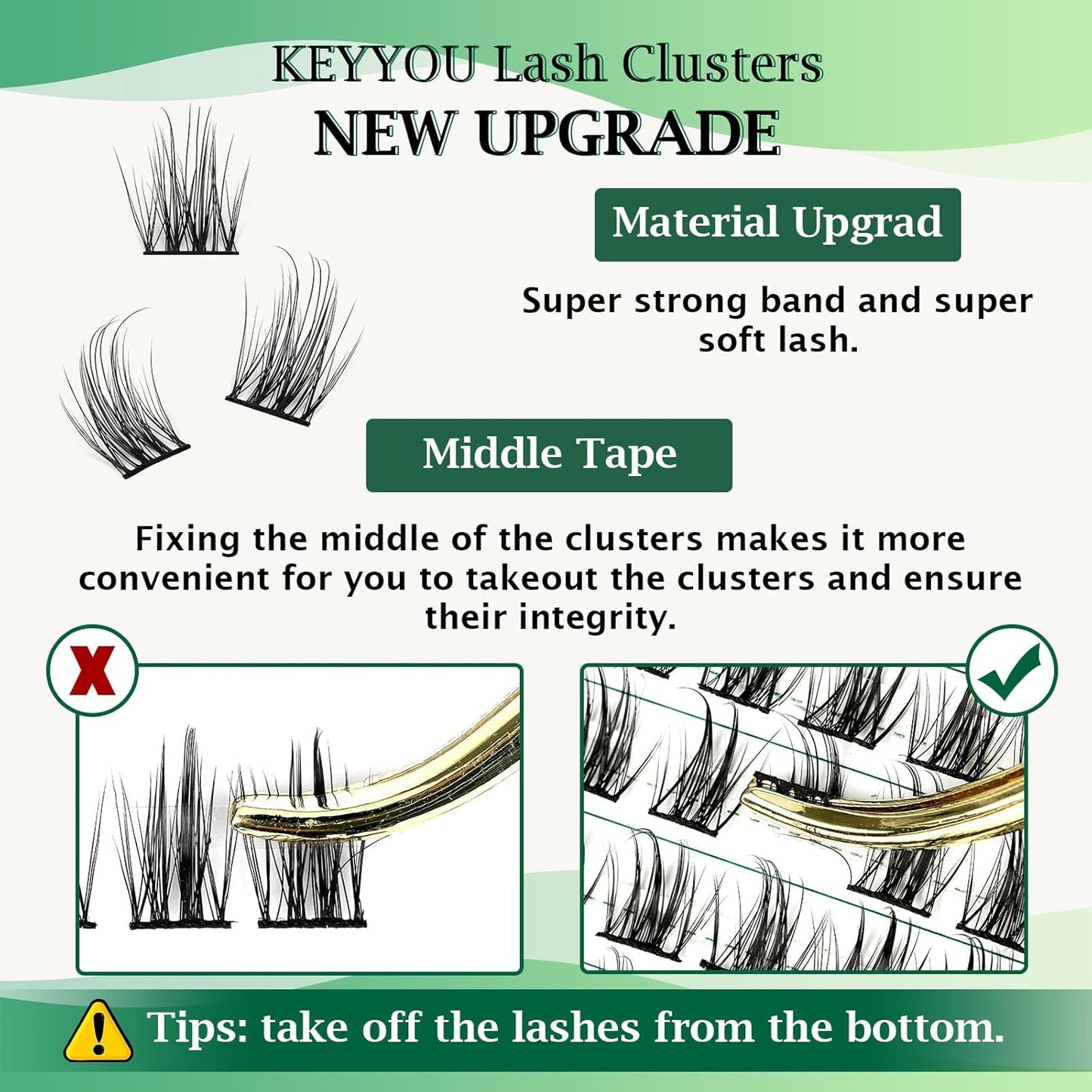 KEYYOU Volume Wispy Lash Extension 96pcs Individual D Curl 16mm Brown Eyelash Clusters Soft&Comfortable Easy DIY at Home