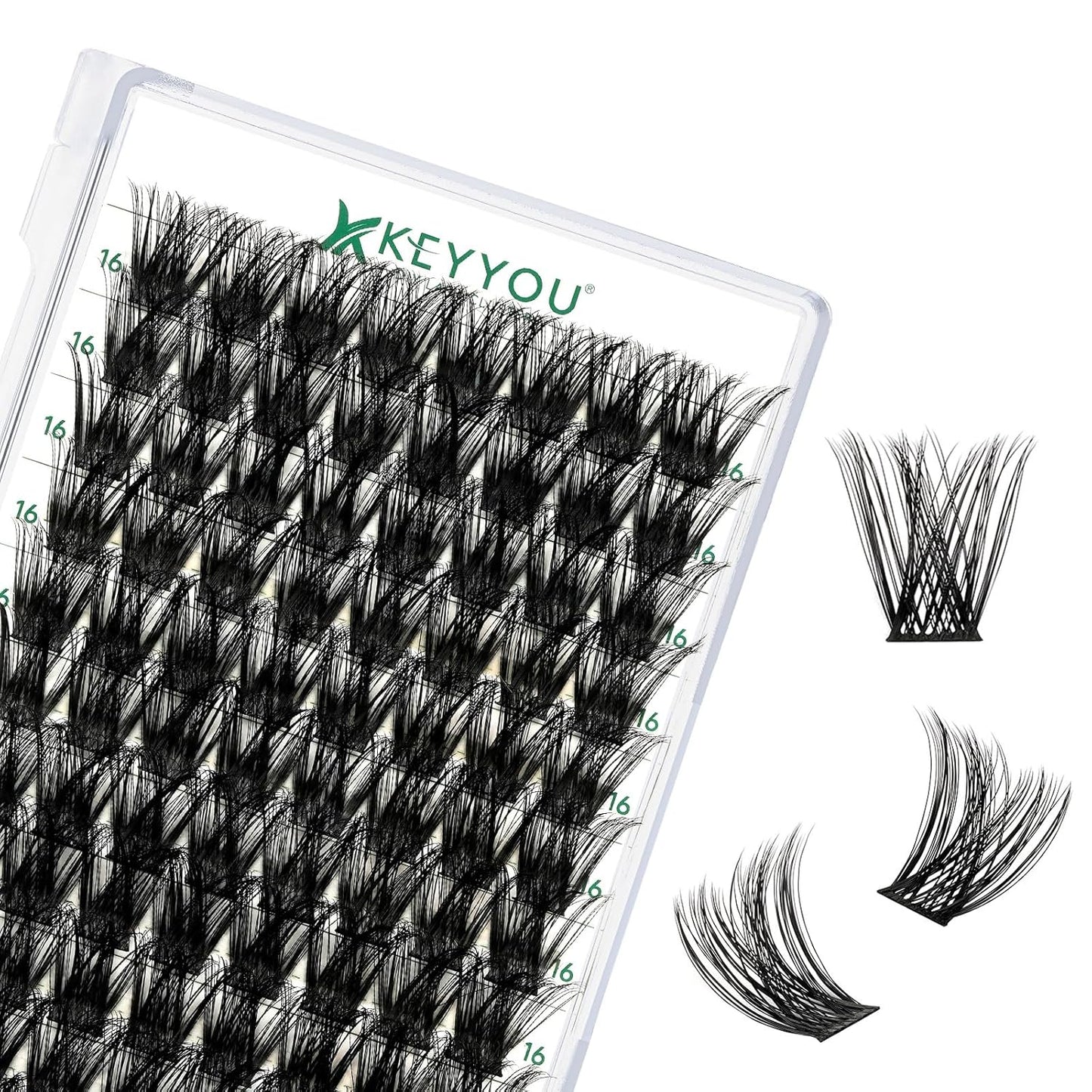 Lash Clusters 96pcs Individual Lashes Y01 C Curl 16mm Cluster Lashes KEYYOU Volume Wispy Lash Extension Soft&Comfortable Easy DIY at Home(Y01,C-16mm)