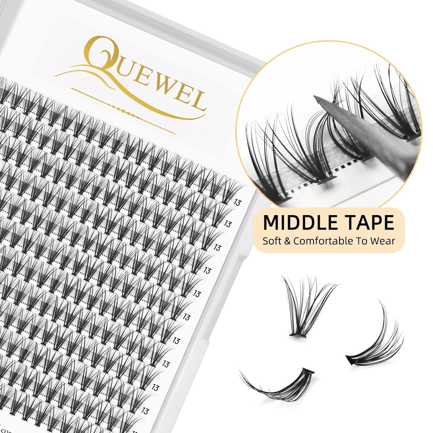 QUEWEL Cluster Lashes 240Pcs Individual Lashes 20D 0.07D Curl 13mm Knot-Free Lash Extensions Clusters Lashes Soft&Natural False Eyelashes Individual DIY Eyelash Extension at Home(20D 0.07D 13)