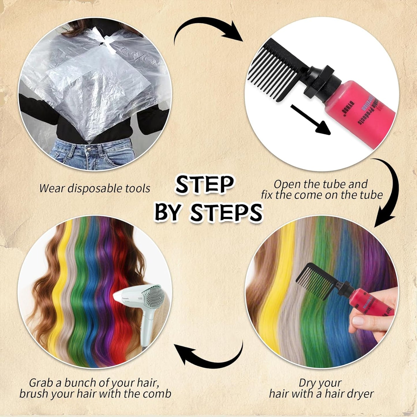 Byhoo 6PCS Temporary Hair Dye for Dark Hair, Hair Chalk for Girls, Kids Hair Dye, Washable Hair Color, Girl Gifts for 7-13 Year Old Girls Birthday