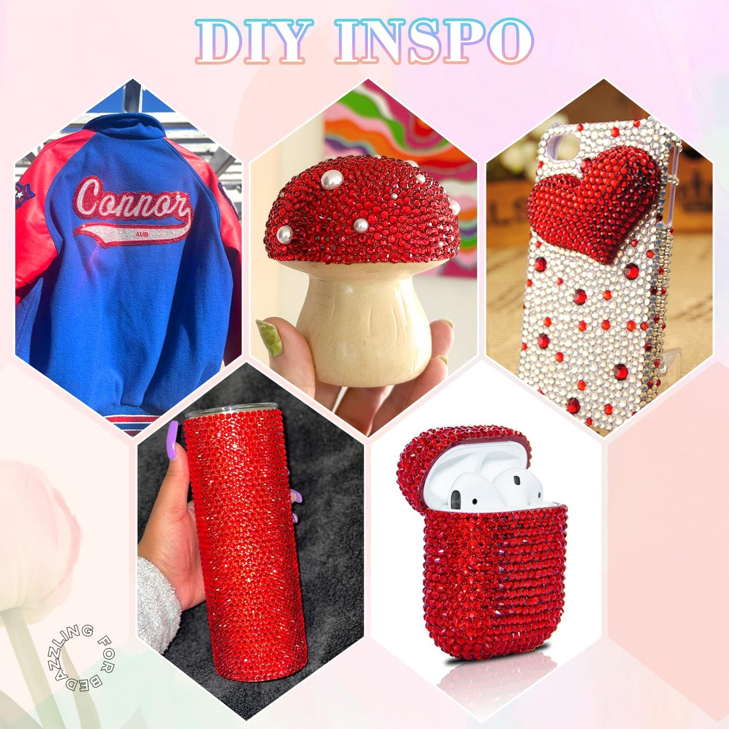 30000Pcs Resin Rhinestones for Bedazzling with 3Pcs B7000 Jewelry Glue, Red Flatback Gems Rhinestones for Crafting, Clothing Tumblers Mugs Shoes Fabric Decor Nail Art