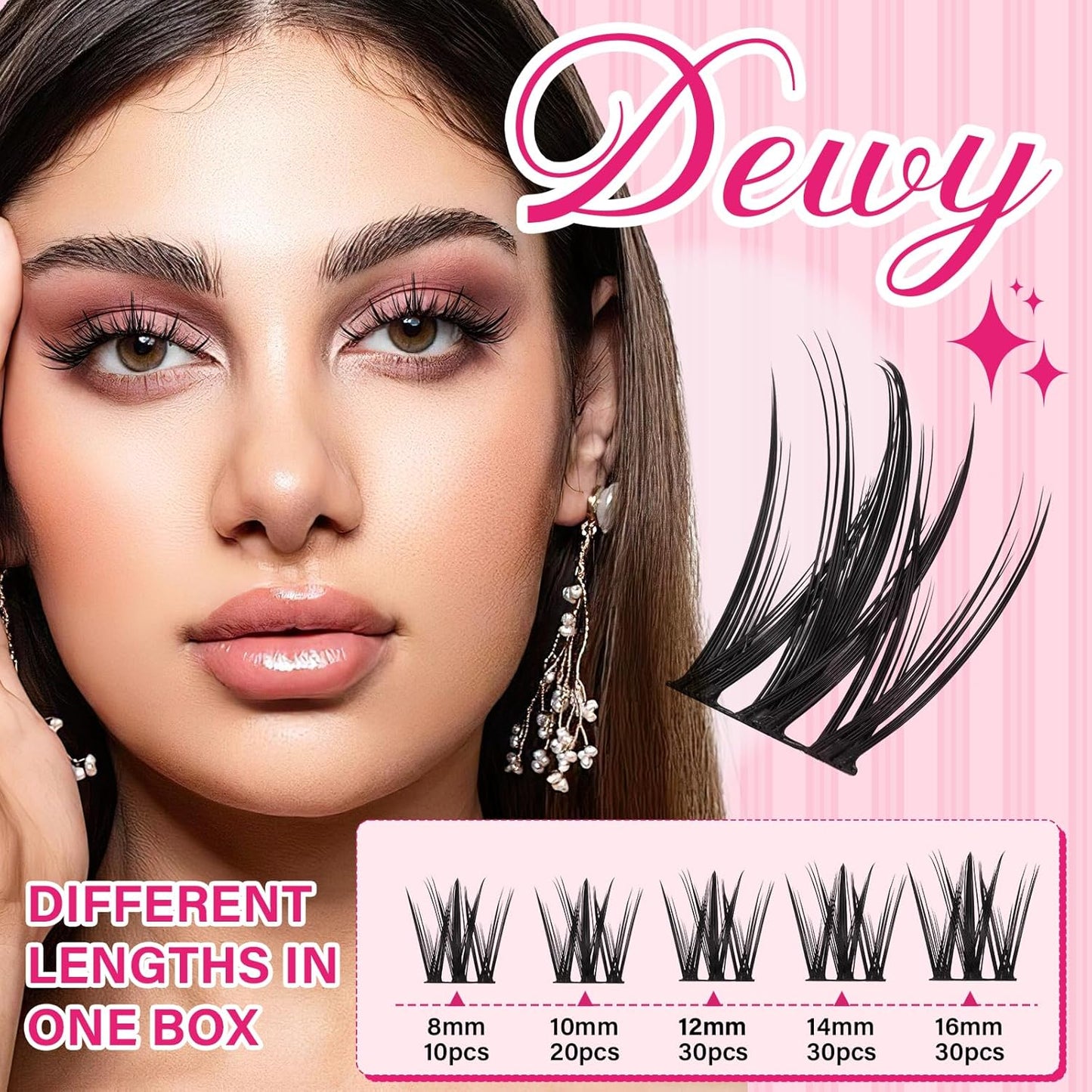 PRO LASHBEAUTY Lash Clusters, Eyelash Clusters 8-18 Mixed Cluster Eyelash Extensions Mixed Lash Extension Reusable Soft & Comfortable (Dewy,8-18mix)