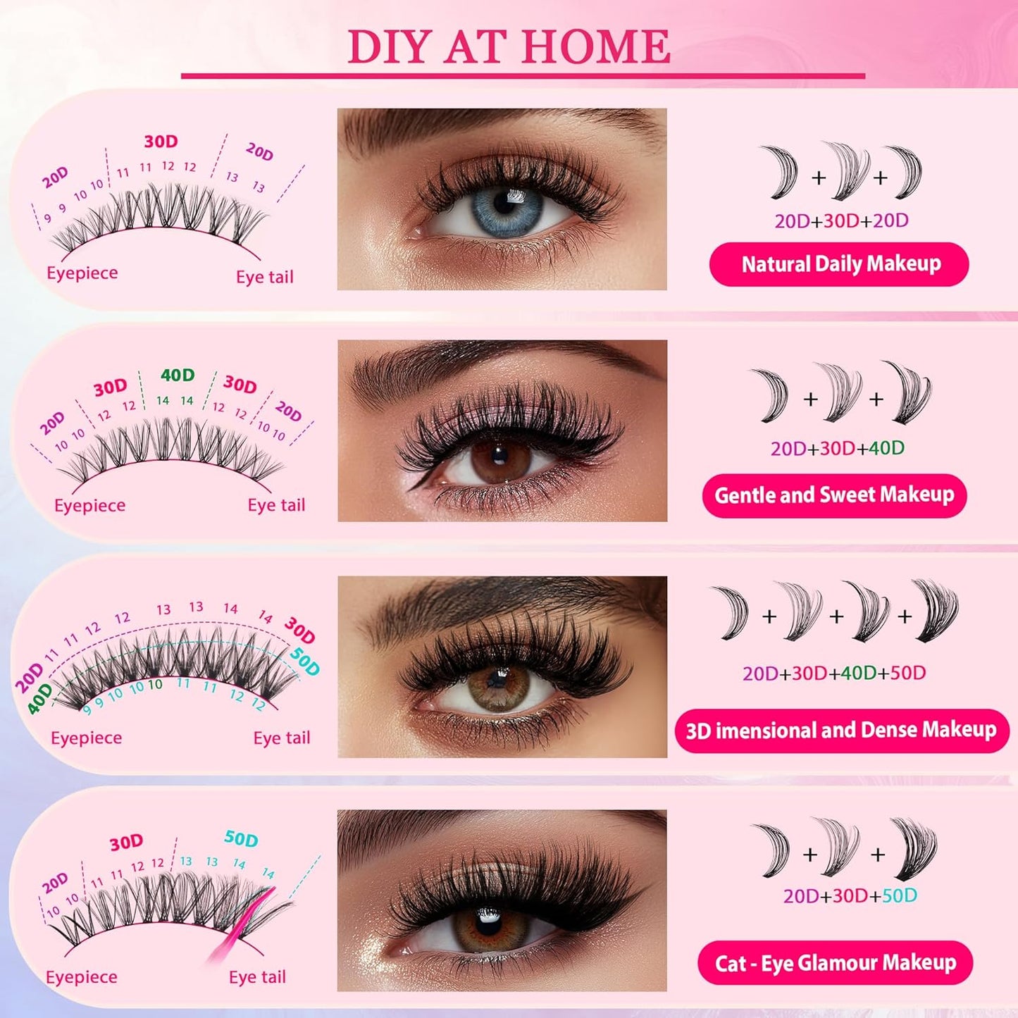 Waltz Lash Clusters Kit - Lash Clusters Lash Extension Kit with Bond and Seal Eyelash Cluster 20D30D40D50D-0.07D Cluster Eyelash Extensions Eyelash Extension Kit DIY at Home