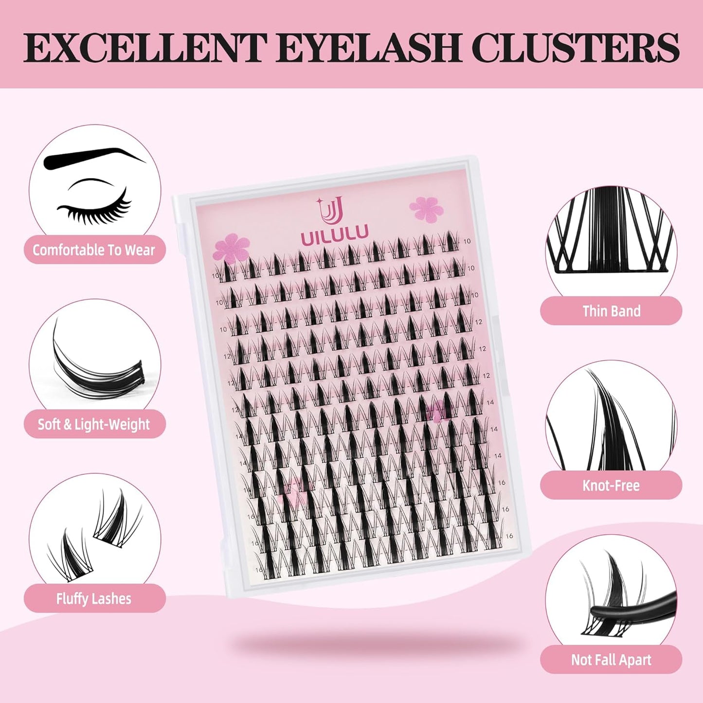 Lash Clusters D Curl Clusters Lashes 0.07D 10-16 MIX 120 Eyelashes Individual Lashes DIY Lash Extensions at Home False Lashes Wide Band Anime Eye Lash Clusters U07 Lash