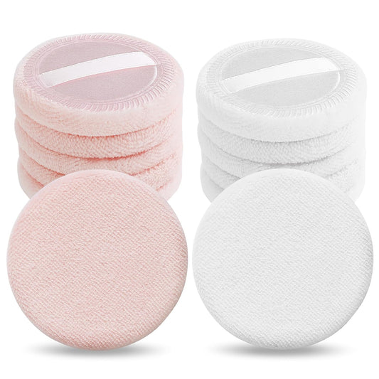 12PCS Makeup Powder Puffs Pink Cotton Powder Puffs Round Powder Puff for Makeup Face Powder Velour Puffs for Loose Powder Washable (pink+white-12pcs)