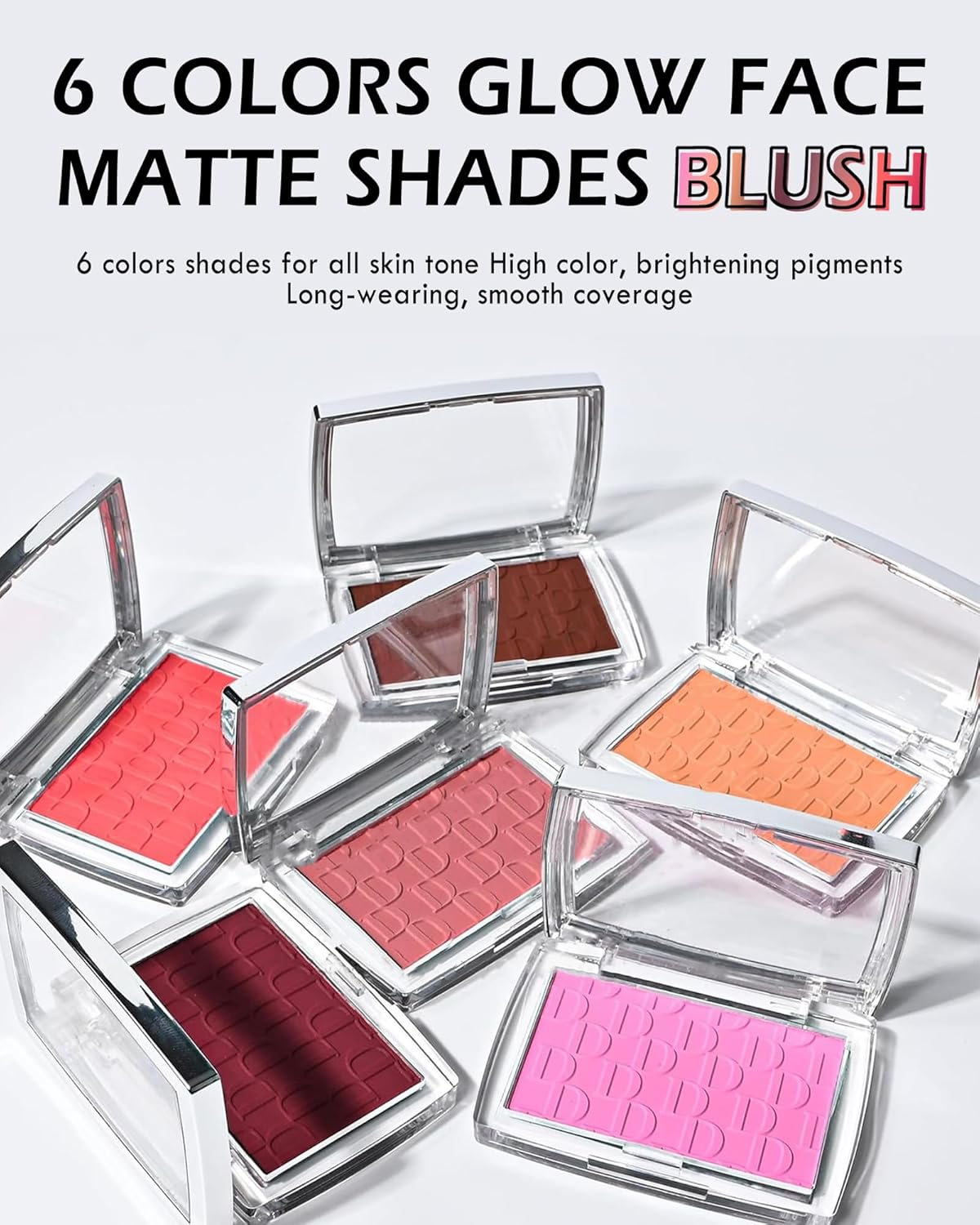 Pink Powder Blush Palette, Matte Powder Makeup Blush for Cheeks, Natural Glow Face Blush Contour Palette, Lightweight, Smooth, High Impact Buildable Color, Long-lasting All-Day Face Enhancing -#Pink