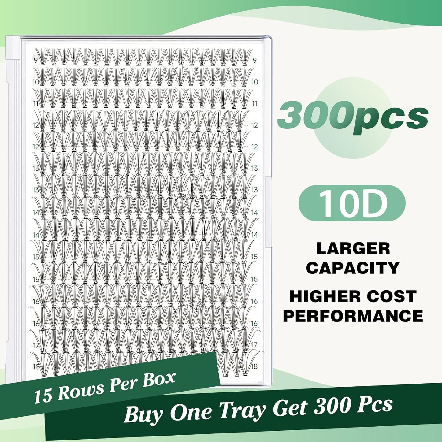 Lash Clusters 300Pcs Individual Lashes 10D 0.1C Curl 9-18MIX Lash Extensions Clusters Lashes Soft&Natural False Eyelashes Individual DIY Eyelash Extension at Home(10D-0.1C,9-18MIX)